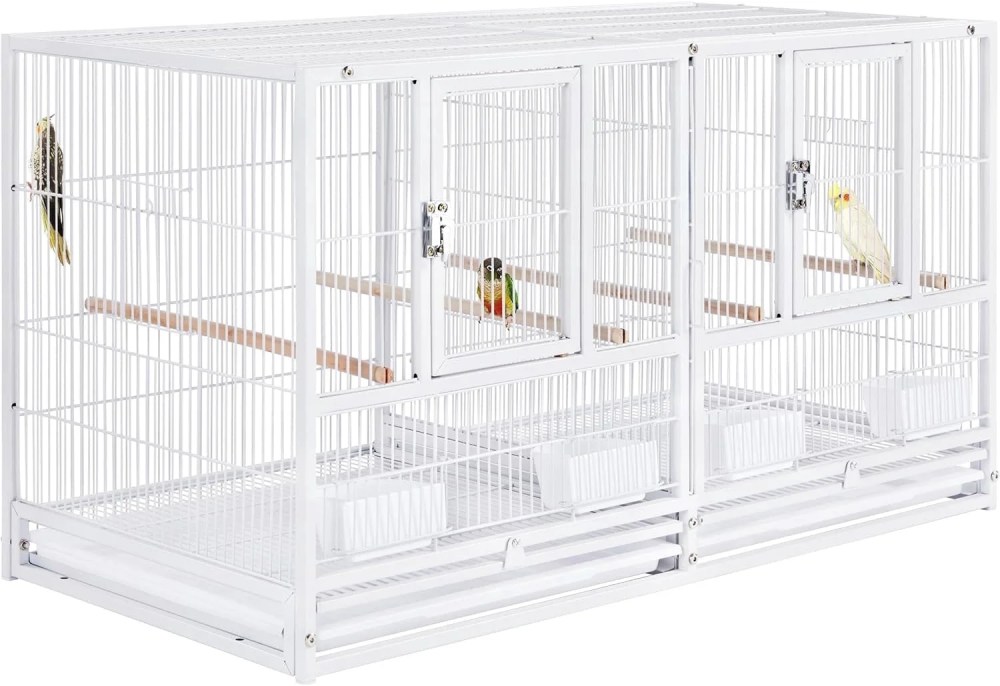 Single Strudy Wrought Iron Stackable Center Divider Breeder Birds Parrots Rolling Breeding Cage With Side Nesting Box Doors