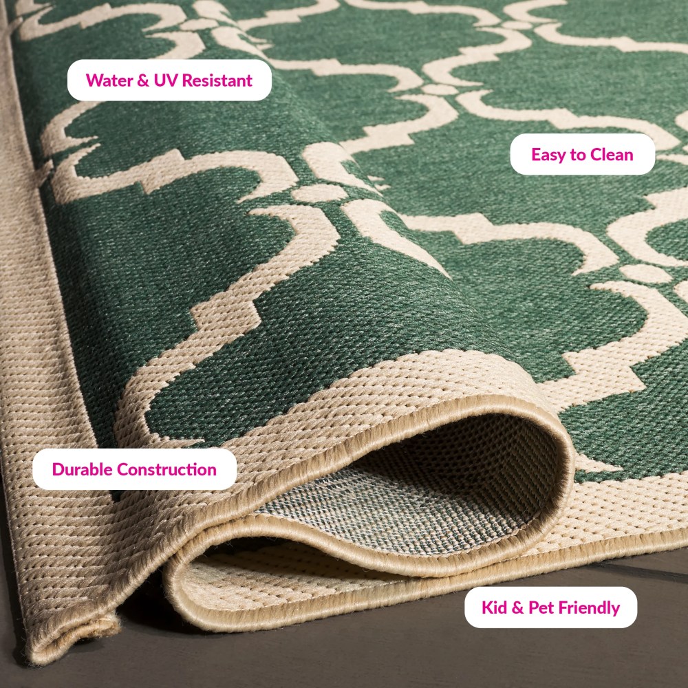 SAFAVIEH Courtyard Estelle Geometric Indoor/Outdoor Area Rug, Dark Green/Beige, 8" x 11" - Image 2