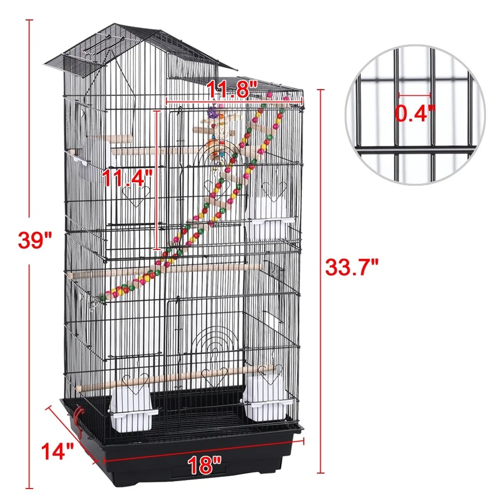 Alden Design 39" Metal Large Roof Top Parrot Cage, Black - Image 2