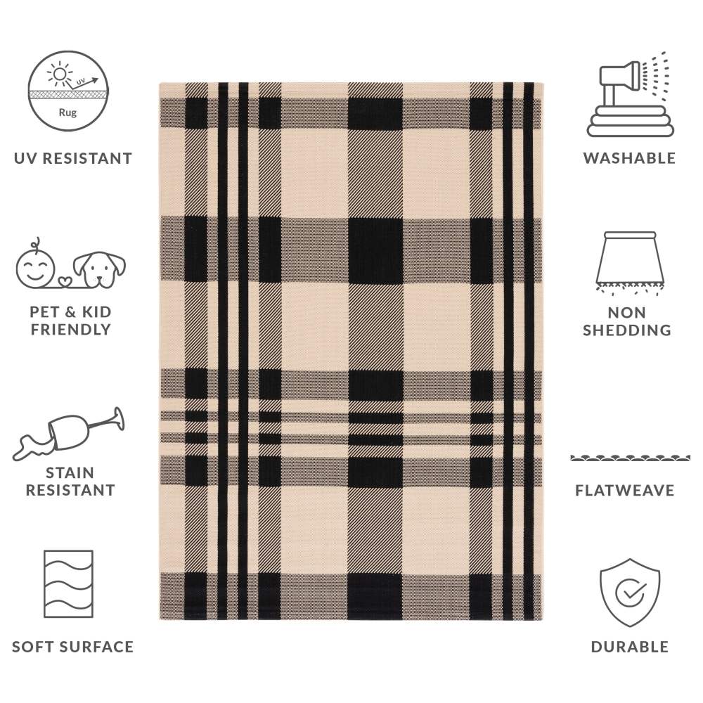 Safavieh Courtyard Benjamin Plaid Indoor/Outdoor Area Rug, Black/Bone, 6'7" x 6'7" Square - Image 16