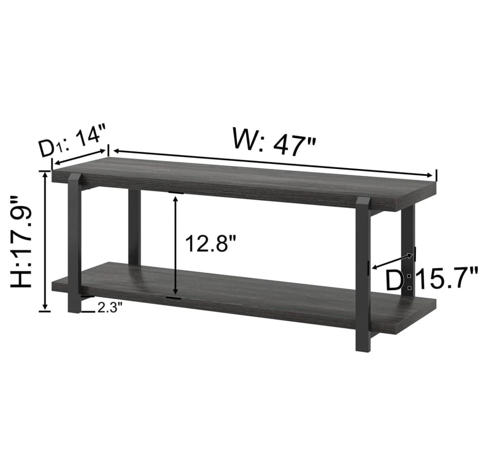 47 Inch Shoe Rack,Rustic Wood & Metal Entryway Bench,Vintage Shoe Storage for Hallway,Dark Gray - Image 8