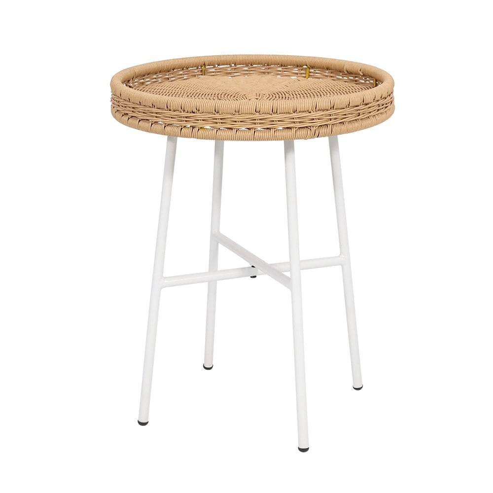 Abble Indoor Outdoor Side Tables,Wicker Small Round Metal End Table,Weather Resistant Rattan Accent Table for Patio,Yard,Balcony,Natural