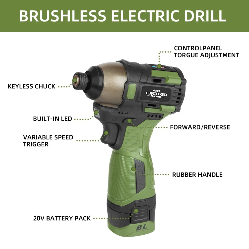 17V Brushless Screwdriver Drill Set,140Nm Cordless Impact Driver & 55Nm Electric Drill with 3 Adjustable Speed - Image 7