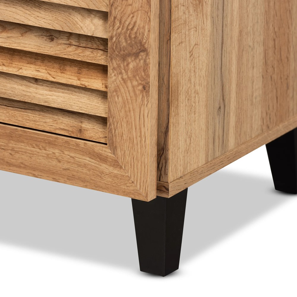 Baxton Studio Coolidge Modern and Contemporary Oak Brown Finished Wood 3-Door Shoe Storage Cabinet with Drawer - Image 11