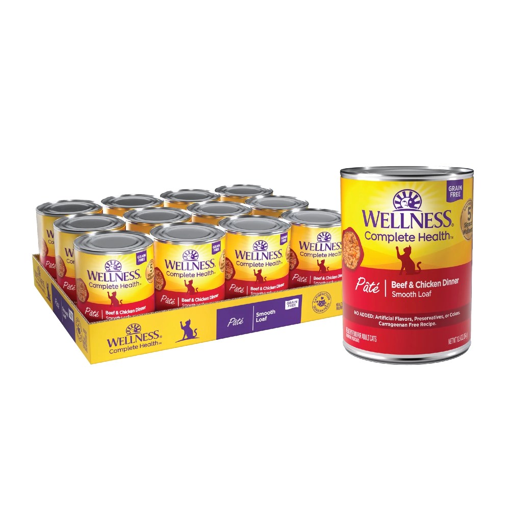 Wellness Complete Health Pate Adult Wet Cat Food,  Natural,  Protein-Rich,  Grain Free,  12.5 Ounce,  12 Pack,  (Beef & Chicken)