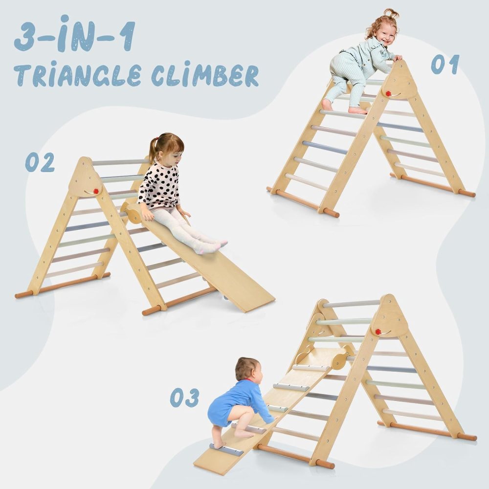 OLAKIDS Climbing Toys for Toddlers, 3 in 1 Foldable Kids Wood Montessori Pikler Climber Ladder with Ramp, Slide for Gym Playground, Baby Indoor Climb Play Structure Activity Set (Colorful) - Image 8