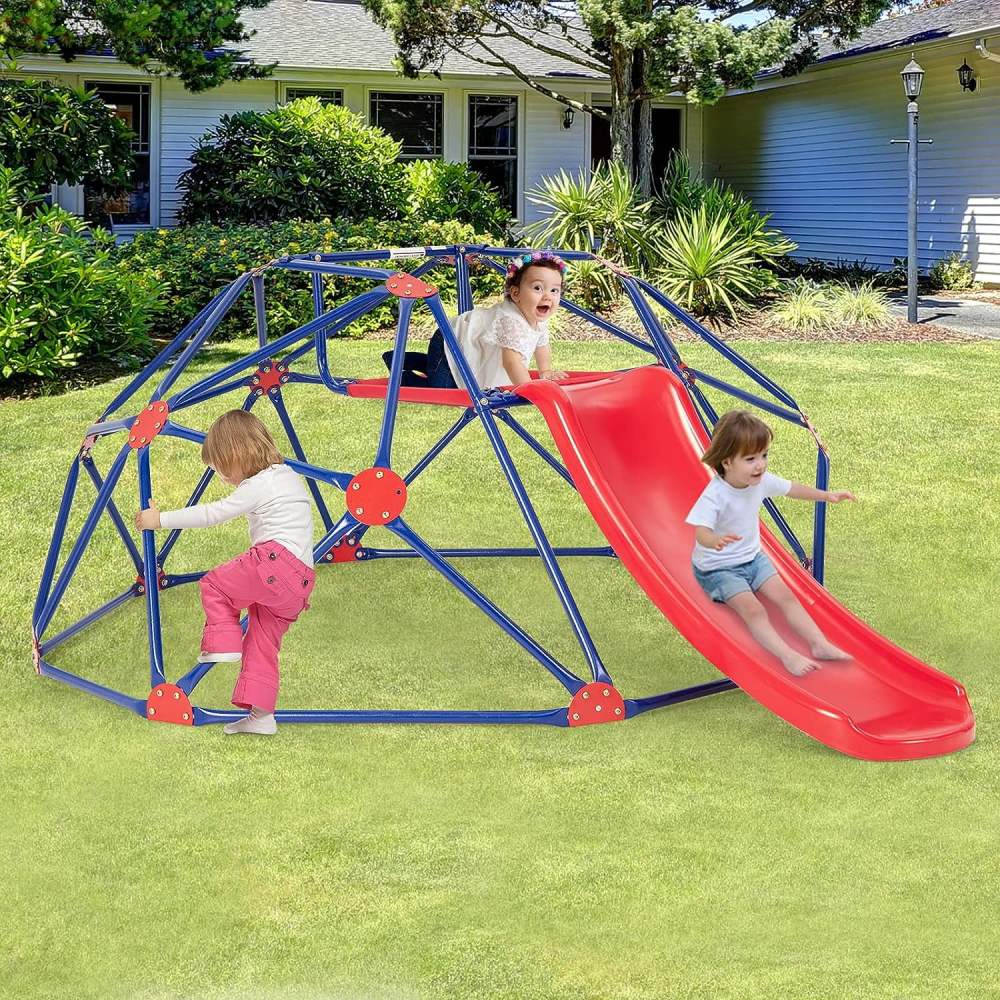 OLAKIDS 8FT Climbing Dome with Slide, Kids Outdoor Toys Jungle Gym Geodesic Climber, Steel Frame, 8FT Climb Structure Backyard Playground Center Equipment for Toddlers 3-8 - Image 6