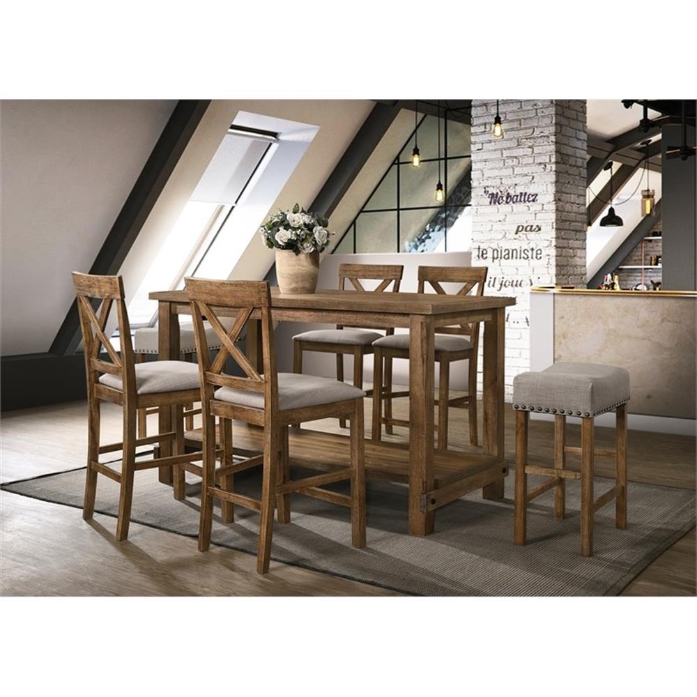 ACME Martha II Counter Height Stool in Tan Linen and Weathered Oak (Set of 2) - Image 5