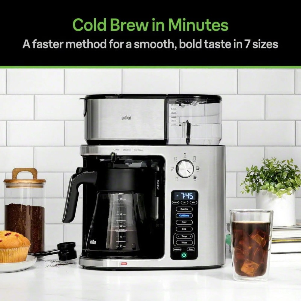 Braun MultiServe Plus 10- Cup Pod Free Drip Coffee Maker,7 Brew Sizes / Hot & Cold Brew & Hot Water for Tea,Stainless steel KF9370SI - Image 3