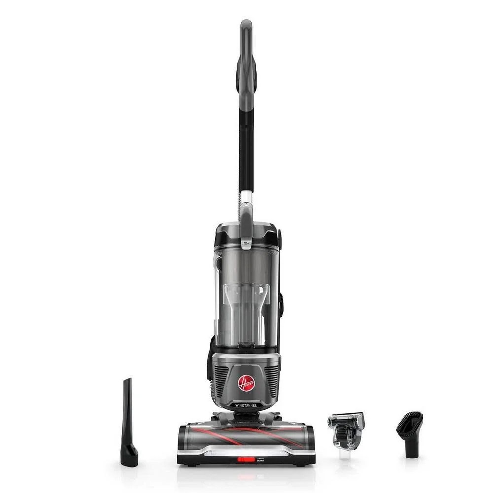 Hoover Bagless Upright Vacuum,WindTunnel Tangle Guard,Powerful,Multi-Surface,with LED,Extension Wand, Turbo,Crevice, & 2-in-1 Upholstery Tool,Lightweight,HEPA Filter,XL Dust Cup,Grey