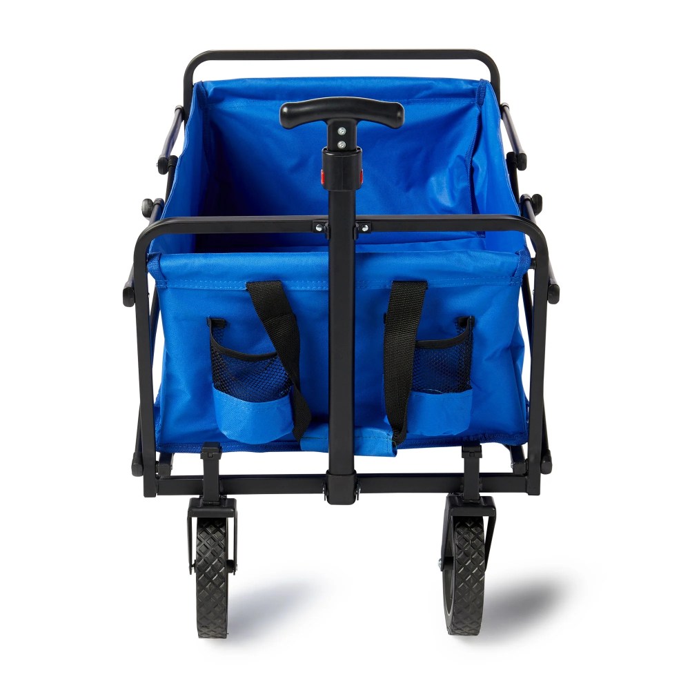 Seina 150lb Capacity Collapsible Steel Outdoor Utility Wagon Cart, Blue - Image 9