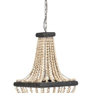 Creative Co-Op Wood Beaded Pendant Light with Wood Frame