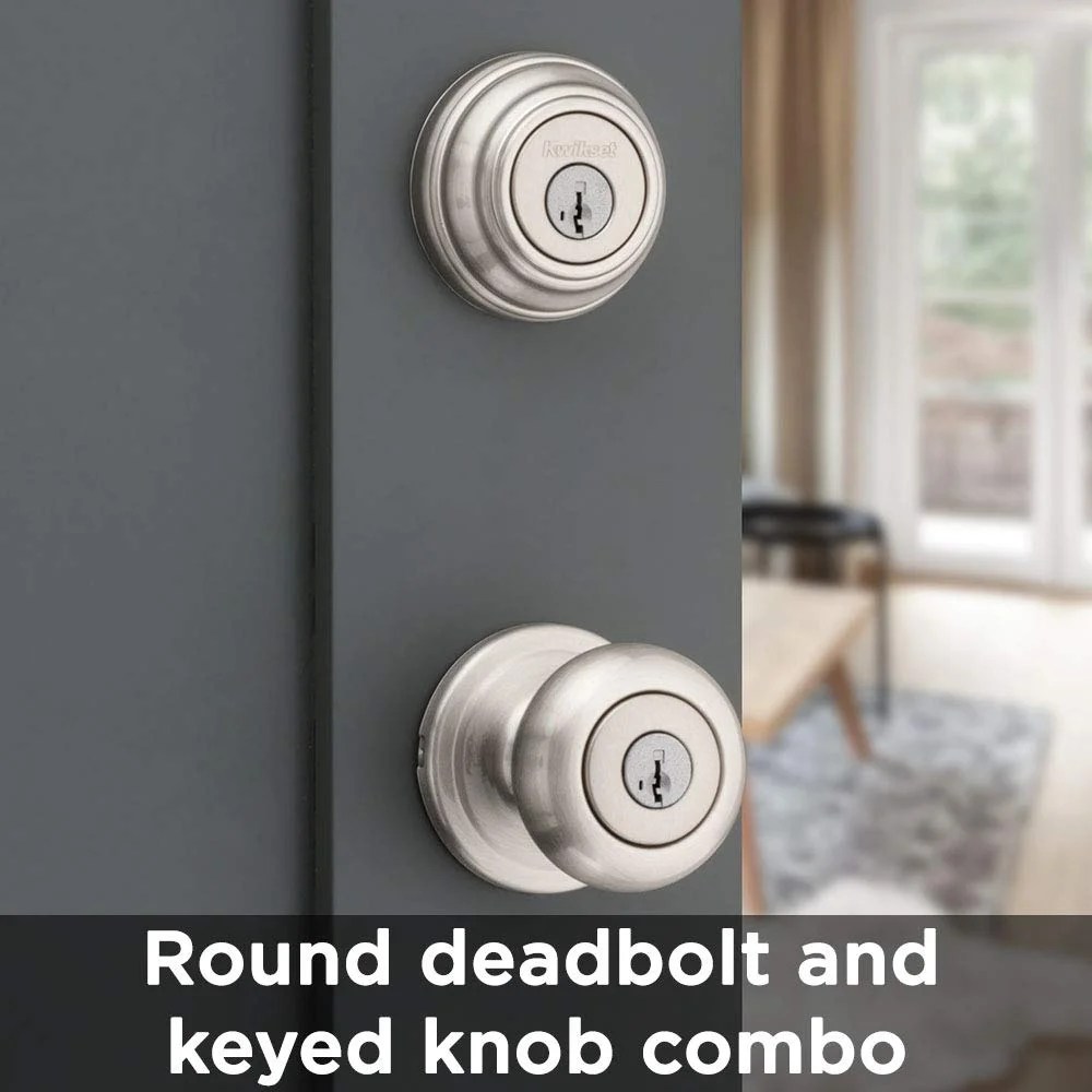991 Juno Keyed Entry Knob and Single Cylinder Deadbolt Combo Pack featuring SmartKey in Satin Nickel - Image 3