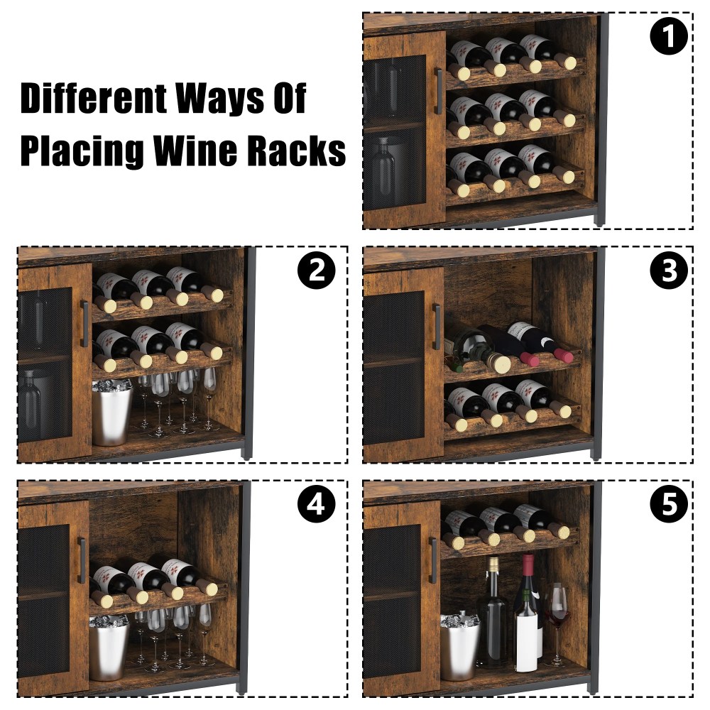 Wine Cabinet Bar Cabinet with Removable Wine Rack,Wine Cabinet and Wine Glass Bar Cabinet with Glass Rack and Mesh Door,Wine Cabinet with Reasonable Functional Partitioning - Image 6