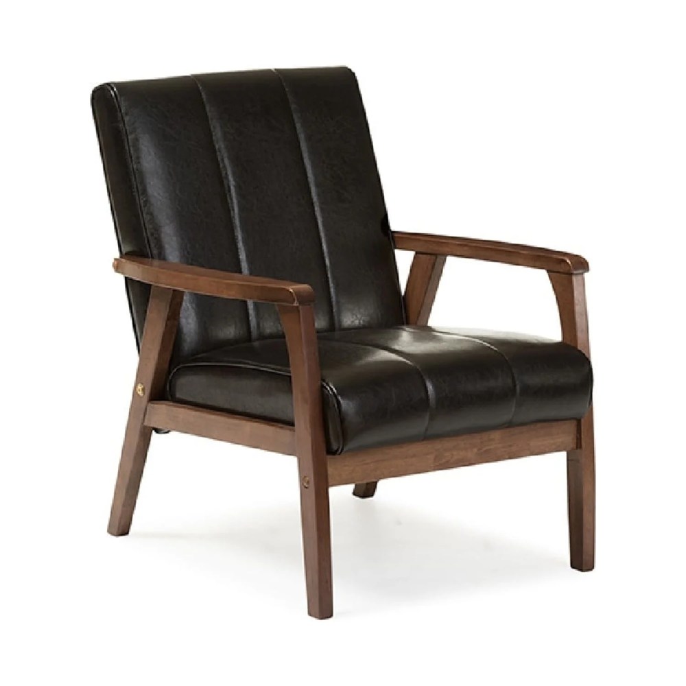 Baxton Studio Nikko Mid-century Modern Scandinavian Style Black Faux Leather Wooden Lounge Chair - Image 3