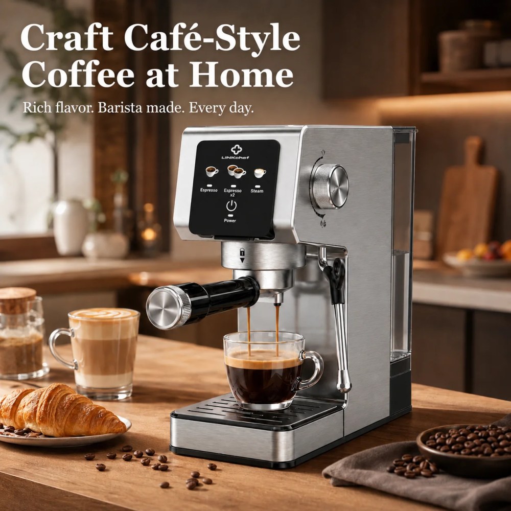 LINKChef 20-Bar Espresso Machine with Automatic Steam Wand,1300W Professional Espresso Maker,40 oz Removable Water Tank,Single & Double Shot - Image 6