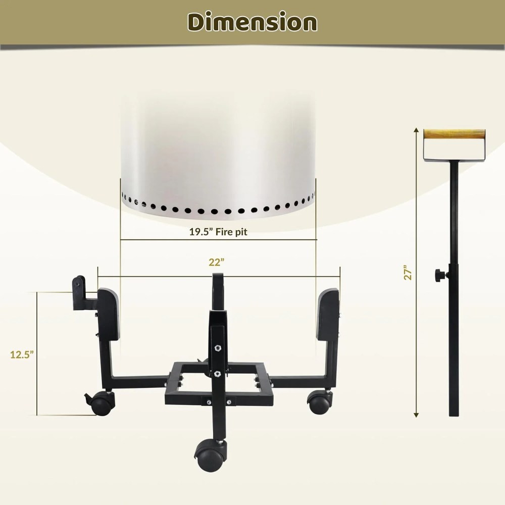 22" Firepit Trolley Stand with Telescopic Handle for 19.5" Smokeless Firepit - Image 3