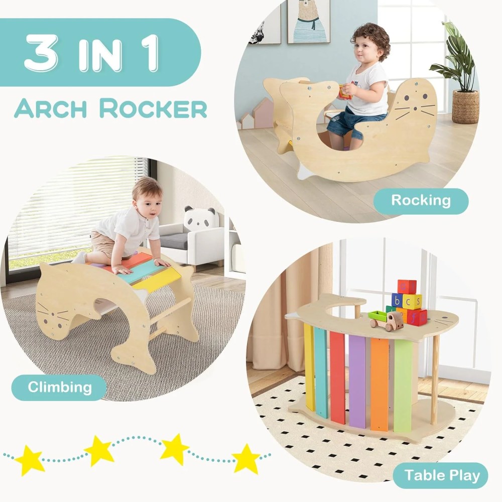 OLAKIDS Climbing Toys for Toddlers, 3 in 1 Pikler Montessori Wooden Arch Climber Rocker Ladder, Indoor Kids Activity Climb Toy Gym Playground Play Structure Gift for Children Boys Girls - Image 5
