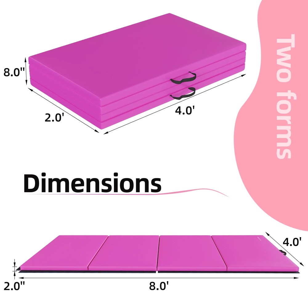 Signature Fitness 4ft x 8ft x 2in Folding Gymnastics Mat, 4-Panel Exercise Mat with Handles, PVC Leather EPE Foam, Multiple Colors - Image 2