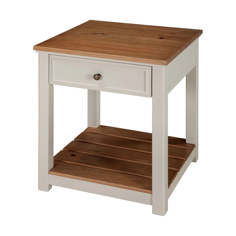 Alaterre Furniture Savannah End Table,Ivory with Natural Wood Top