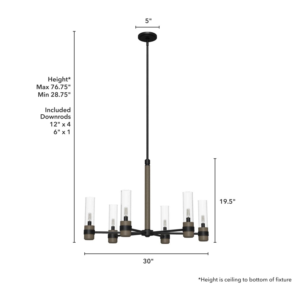 Hunter - River Mill 6-light Rustic Iron, Large Chandelier, Dimmable, Rustic Style, Candle Shaped, for Bedrooms, Dining, Living Rooms - 19476 - Image 6