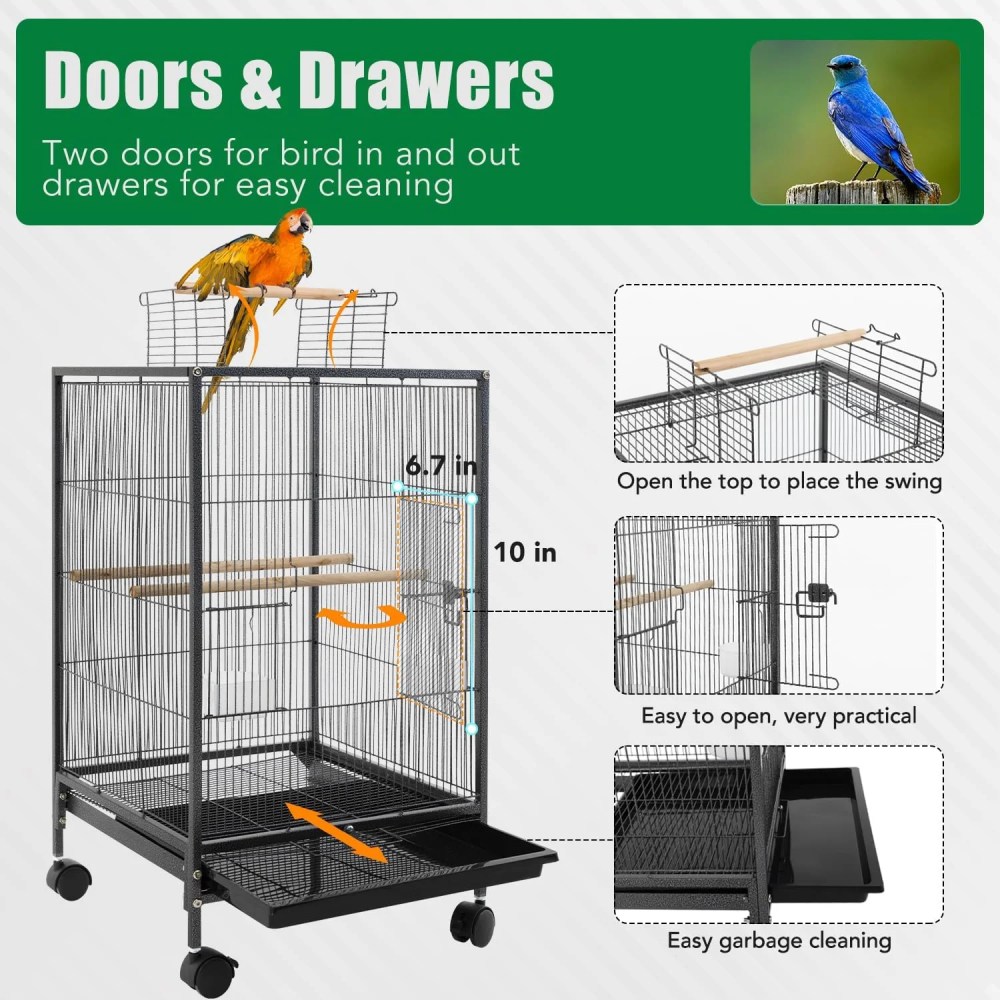 CL.HPAHKL 35 inch Bird Cage with Rolling Stand, Metal Birdcage Parakeet Cage for Parakeets Cockatiel Canary Finch Lovebird Parrotlet Pigeons, Black - Image 5