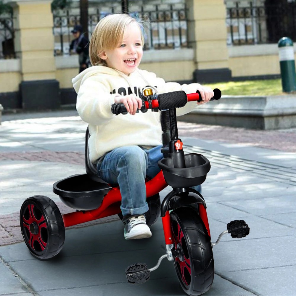 YouLoveIt Non-Slip Pedal Unisex Kids Tricycle, Red