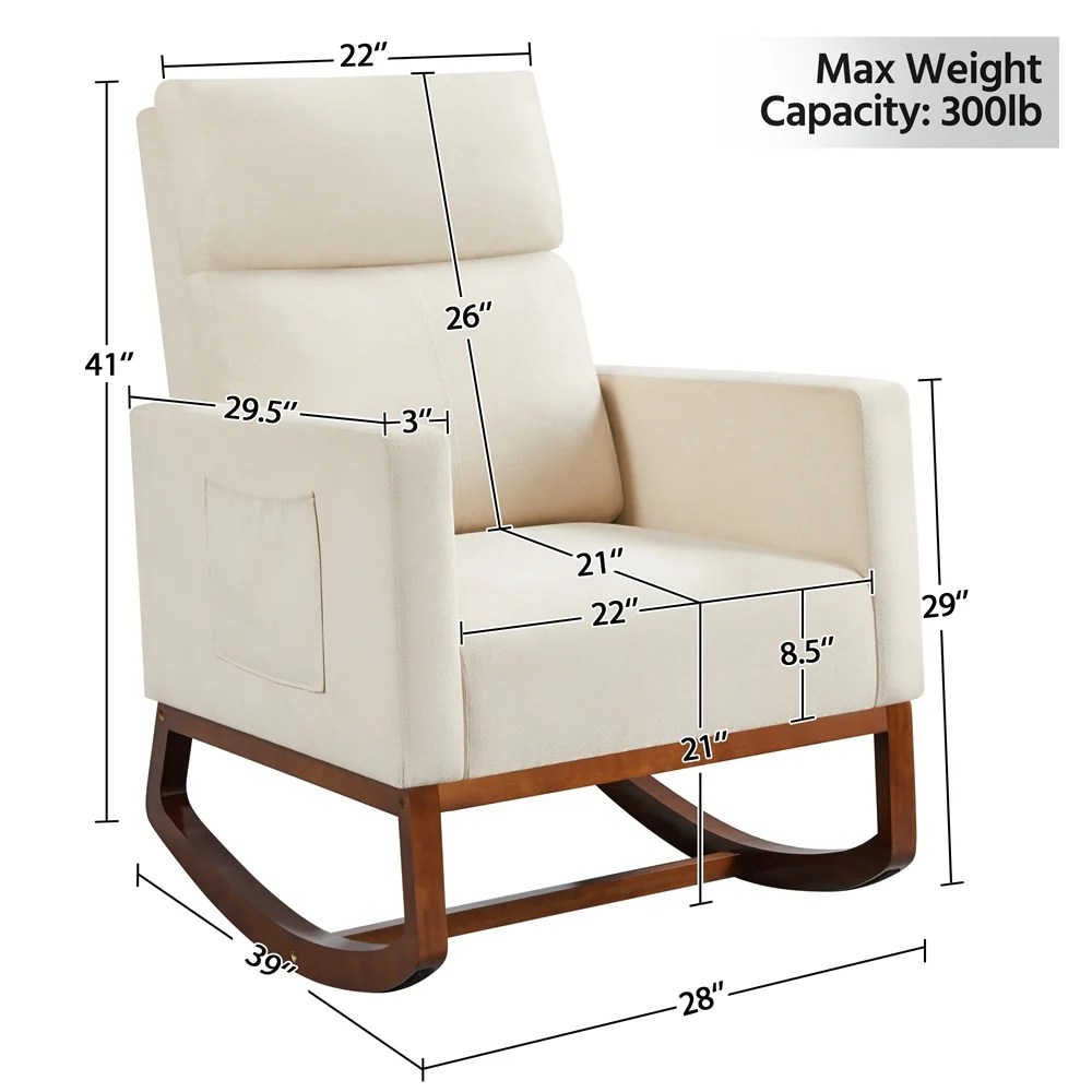 Alden Design Fabric Upholstered Rocking Accent Chair,Beige - Image 3