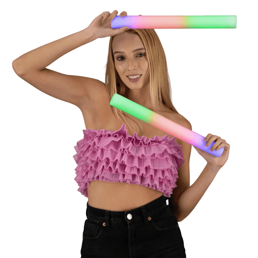 16" LED Glow Foam Sticks - 100 Pack MultiColor Light-Up Stick Batons for Parties, Shows & Events by PartyGlowz