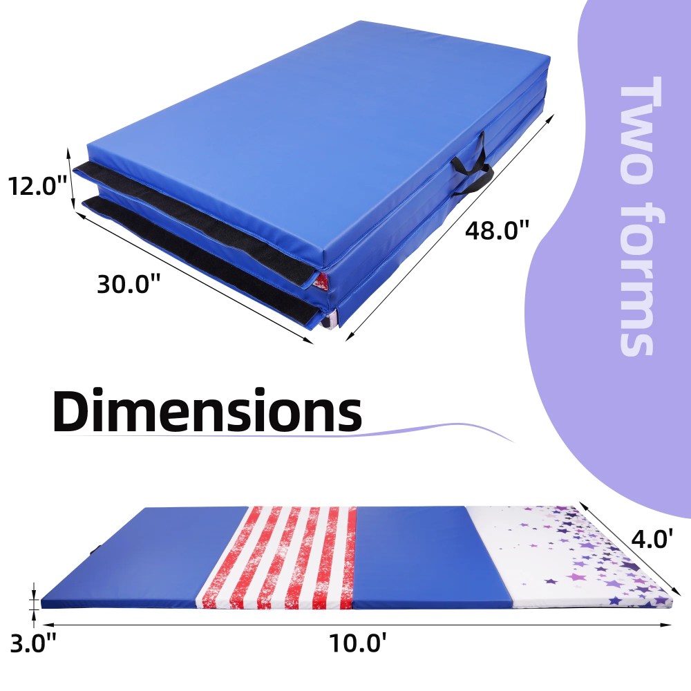 Signature Fitness 4ft x 10ft x 3in Folding Gymnastics Mat, 4-Panel Extra Thick Exercise Mat with Handles, PVC Leather EPE Foam, Multiple Colors - Image 2