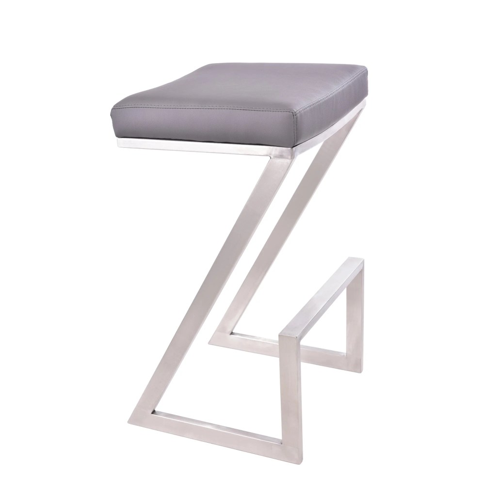 Armen Living Atlantis Contemporary Faux Leather Counter Stool in Gray