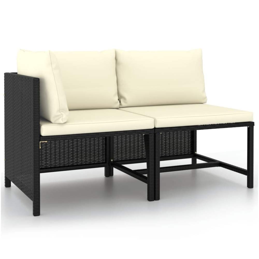 vidaXL 2 Piece Patio Sofa Set with Cushions Black Poly Rattan