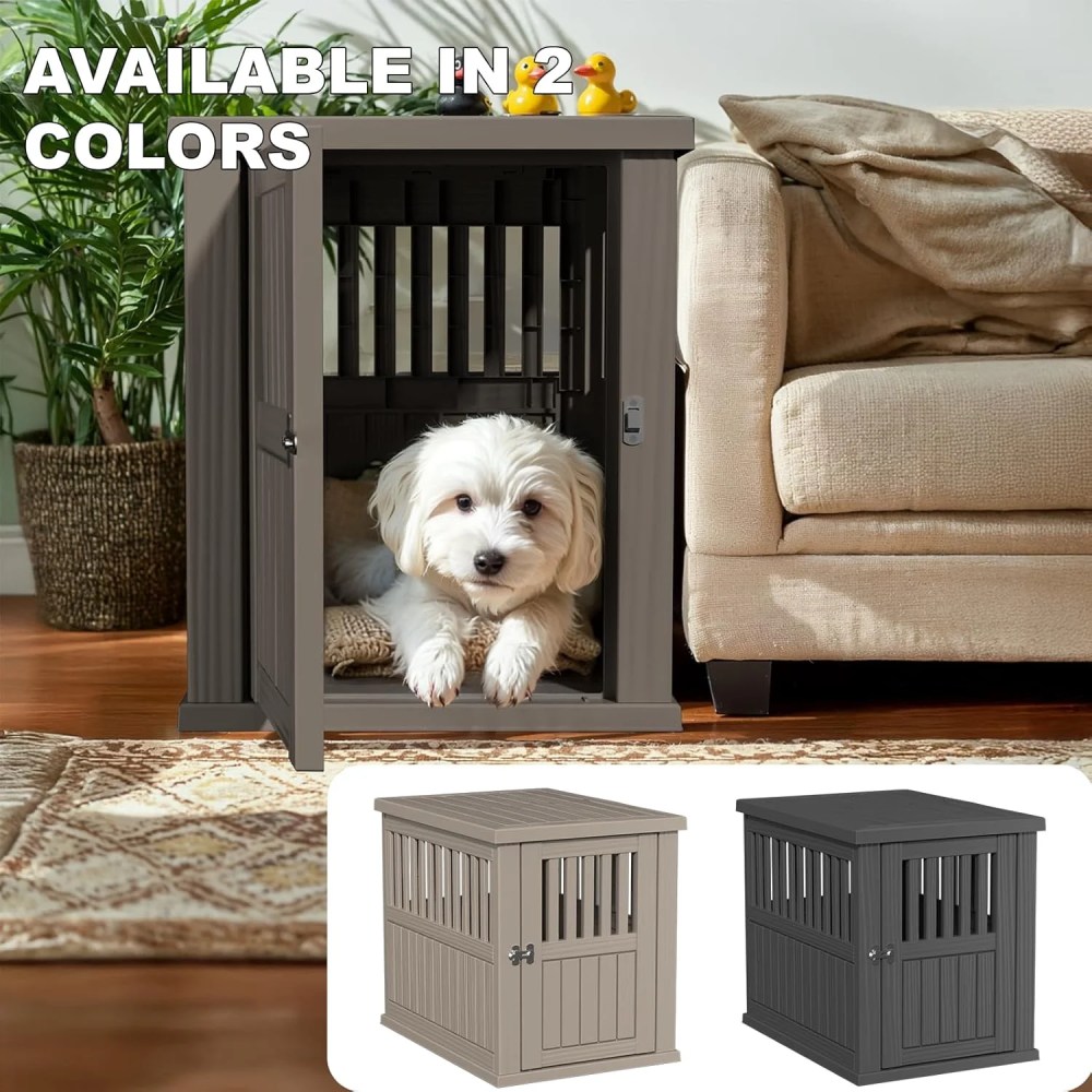 30x21x25in Heavy-Duty Resin Dog Crate for Large Dogs-Weatherproof, Ventilated, Lockable Door Indoor/Outdoor Portable Kennel (Light Coffee) - Image 4