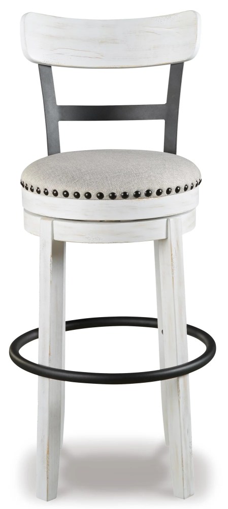 Signature Design by Ashley Valebeck Swivel Bar Stool, White, Upholstered Pub Height Chair with Linen Fabric Seat and 360-Degree Swivel - Image 2
