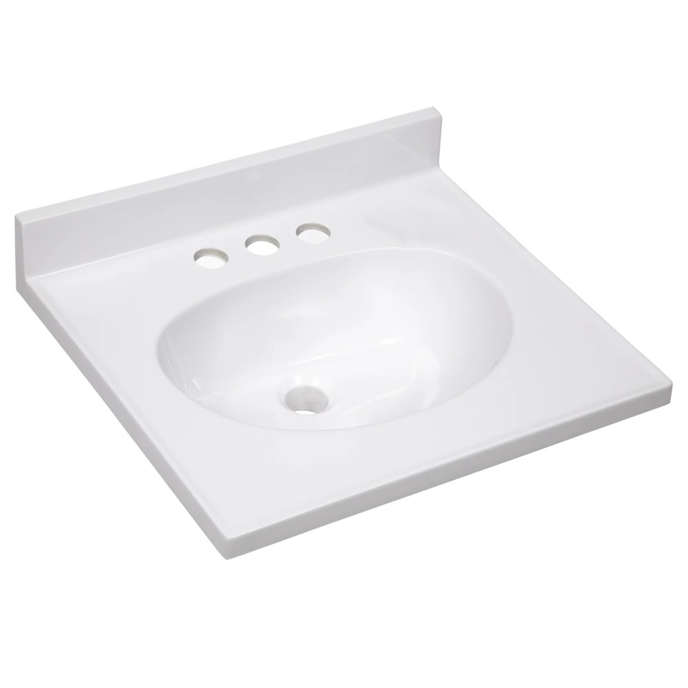 Design House Cultured Marble 19" x 17" Single Bowl Vanity Top with Centerset Mount and Backsplash, White