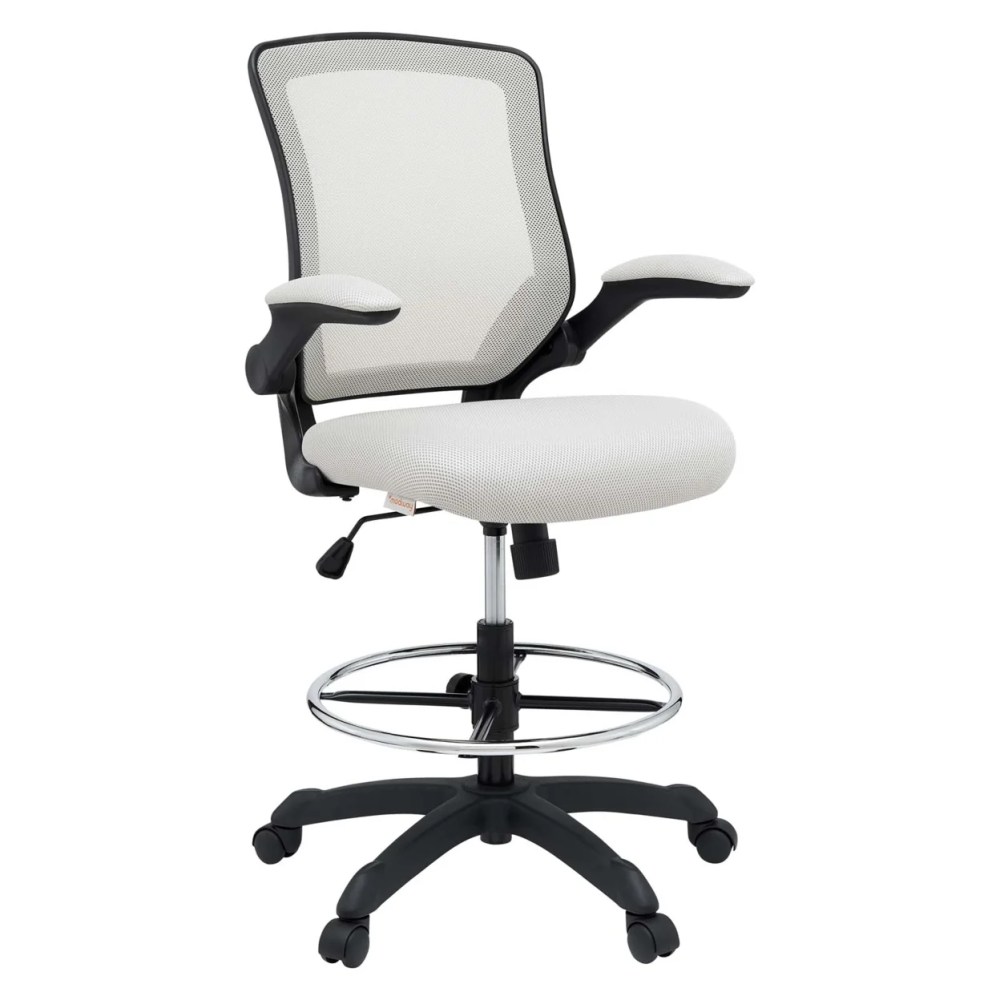 Modway Veer Modern Mesh Fabric & Metal Drafting Chair in Gray