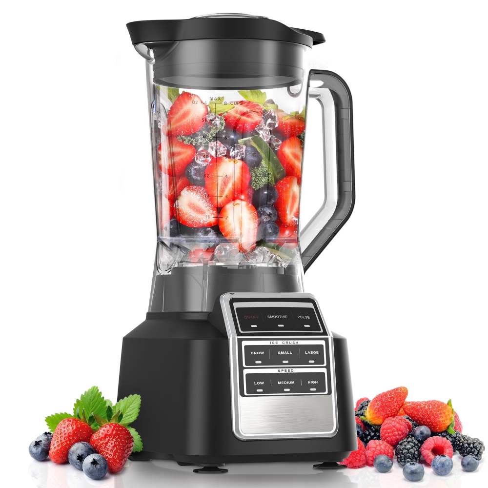 Smoothie Blender for Shakes and Smoothies,1500W Peak Power Countertop Blender,64OZ BPA-Free Jar,Crush Ice & Frozen Fruit Without Water,8 Smart Programs,Includes Recipe Book,Black