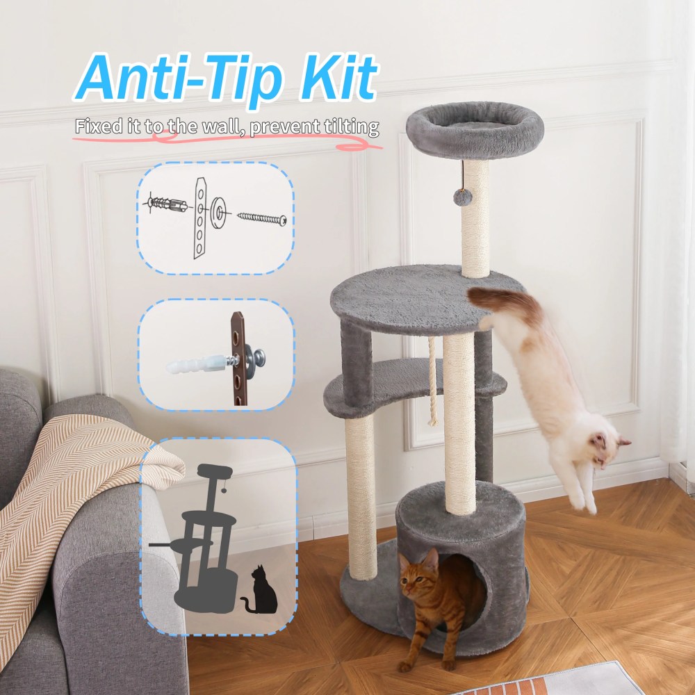 Vibrant Life Cat Tree, 47" Multi-Level Cat Tower with Scratching Posts and Large Platform, Gray - Image 3