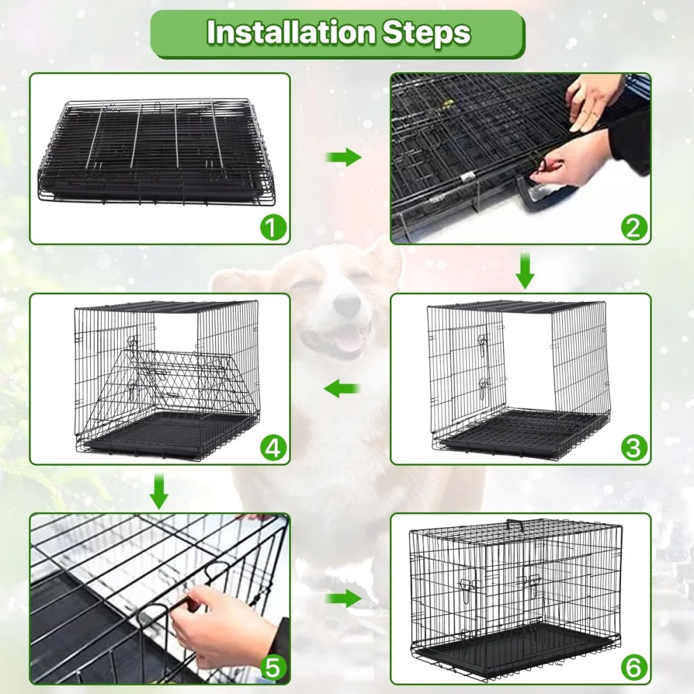 Dkelincs 48 inch Dog Crate Folding XXL Large Dog Cage Dog Kennels and Crates for Large Dogs Pet Animal Segregation Cage with Divider, Plastic Tray, Double-Door, Handle, Black - Image 2