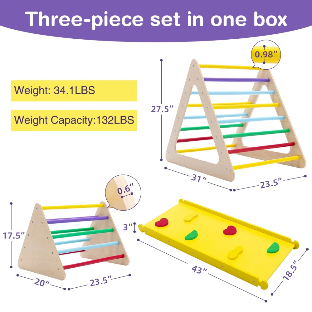 Walsport 3 in 1 Baby Triangle Climber with Ladder Sliding and Climbing Fun Zone, Toddler Wooden Indoor Play Equipment for Toddlers 18m-6yrs - Image 4
