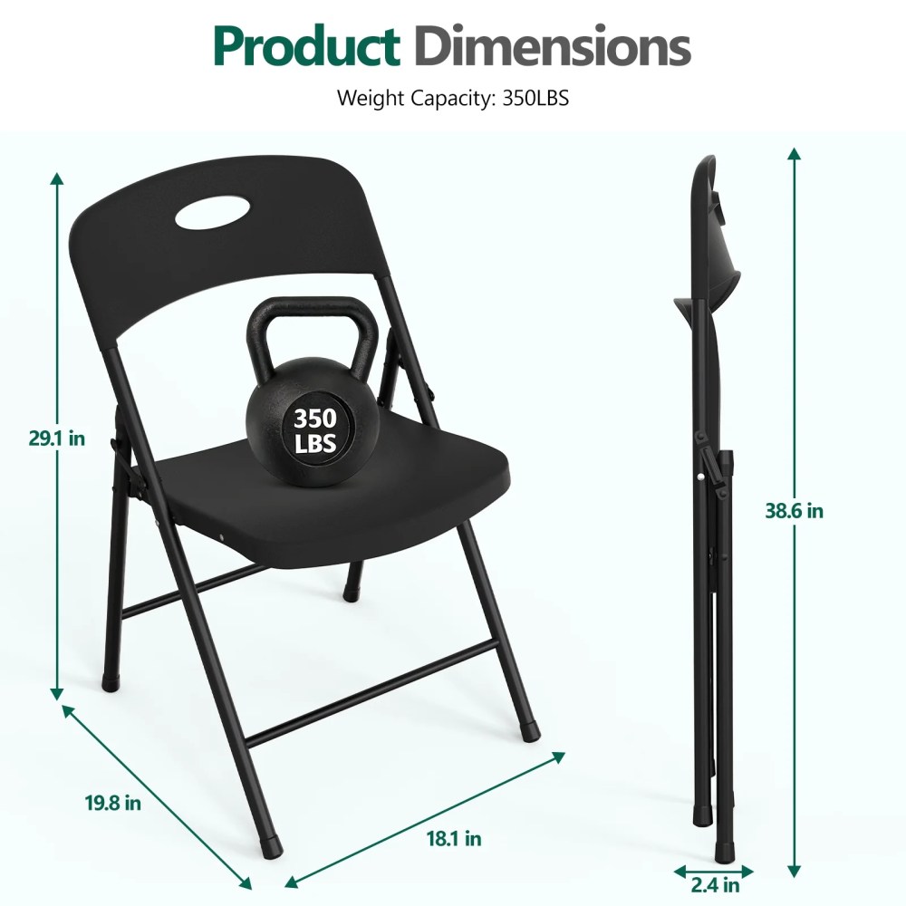 WASUHE Resin Folding Chair Set of 6,Reinforced Metal Frame Stackable Plastic Folding Chairs for Wedding,Party,Restaurant & Meeting Room,Black Upgraded - Image 2