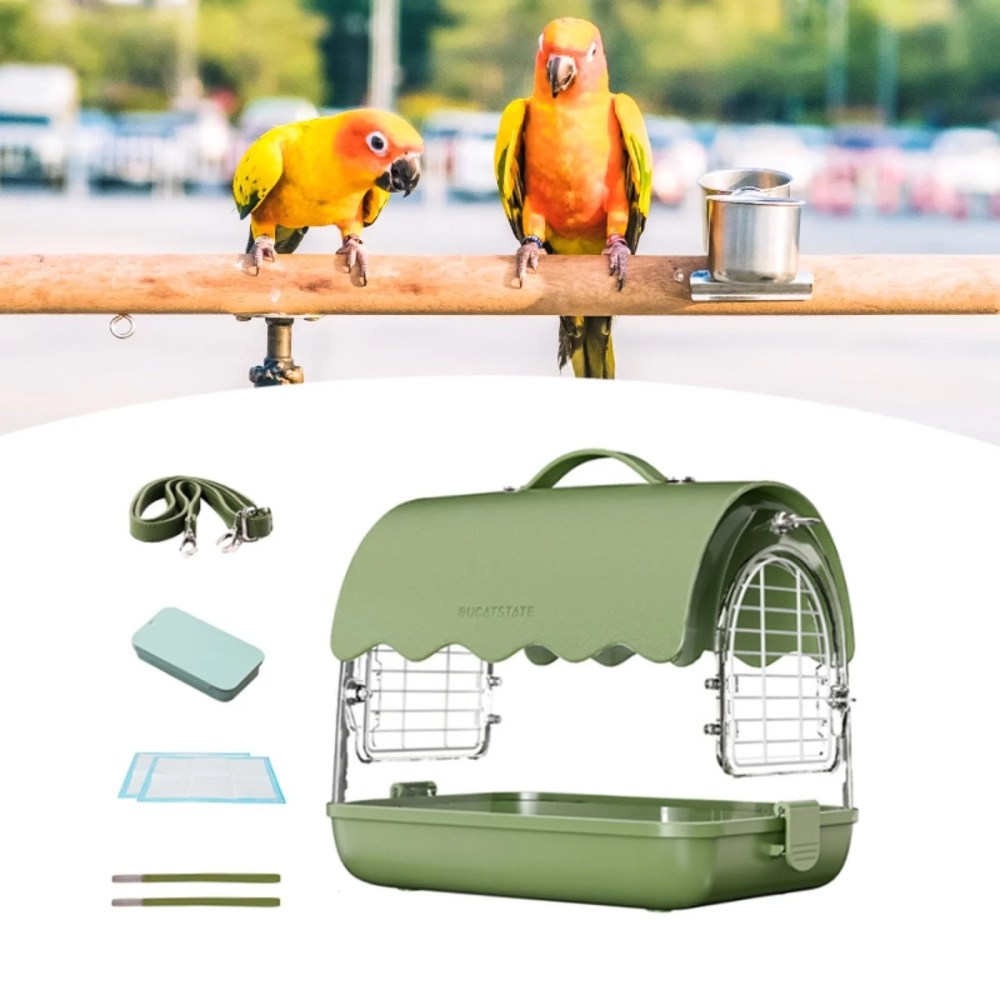 FITYLE Acrylic Villa Bird Cage Portable Hamster Cage for Birds Parrotlets Parakeets PU Leather Green