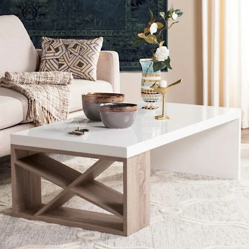 SAFAVIEH Carlton Modern Scandinavian Side Storage Lacquer Coffee Table,White