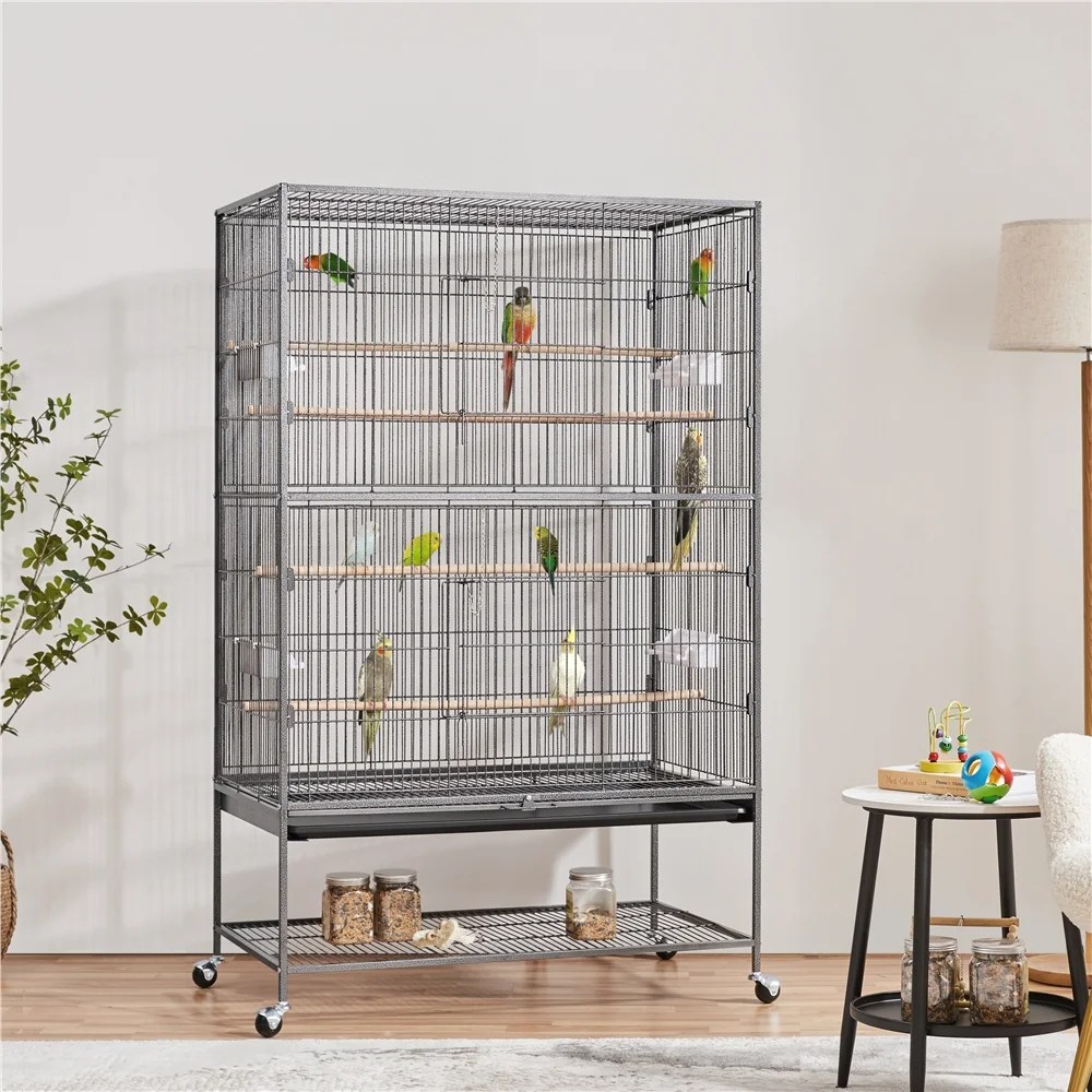 Alden Design 60.5" H Extra-Large Wrought Iron Parrot Cage Bird Cage with Stand, Black - Image 8