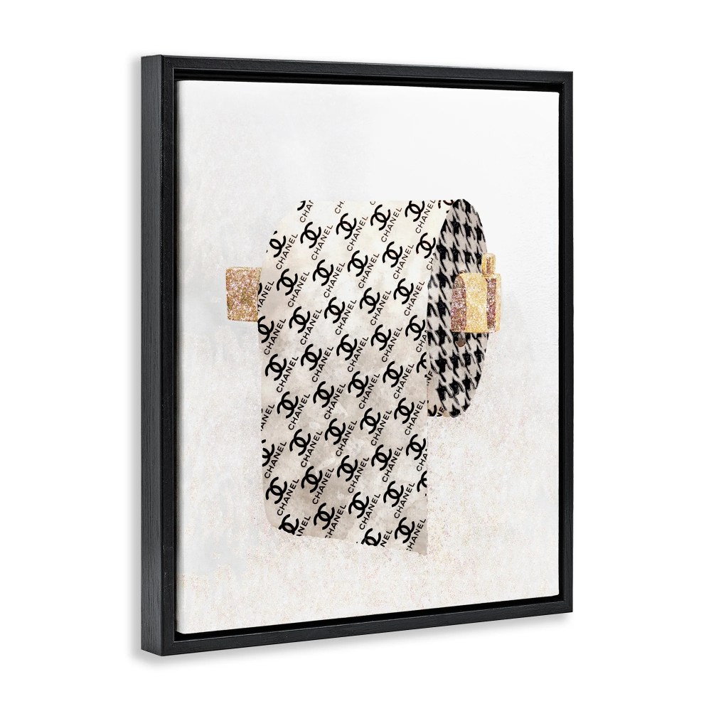Stupell Industries Fashion Glam Toilet Paper Designer Detailing Jet Black Framed Floating Canvas Wall Art, 1620, by Ziwei Li - Image 3
