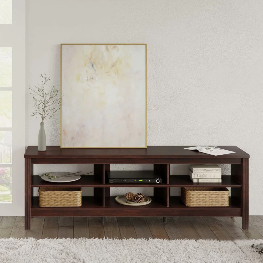 Wampat Farmhouse TV Stands for 75 inch Flat Screen Wood Media Console Storage Cabinet Entertainment Center,70 inch,Brown - Image 6