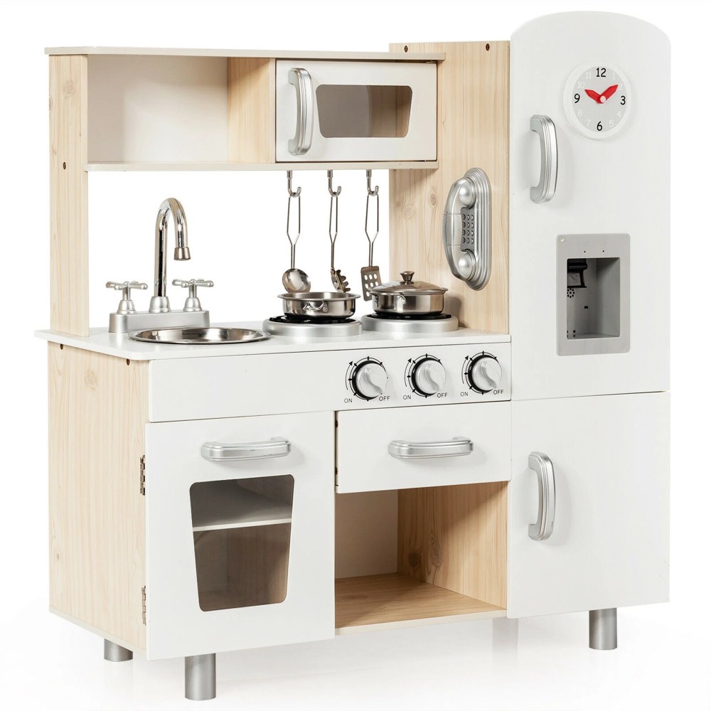 Gymax Vintage Play Kitchen Pretend Kids Cooking Playset Toys w/Water Dispense