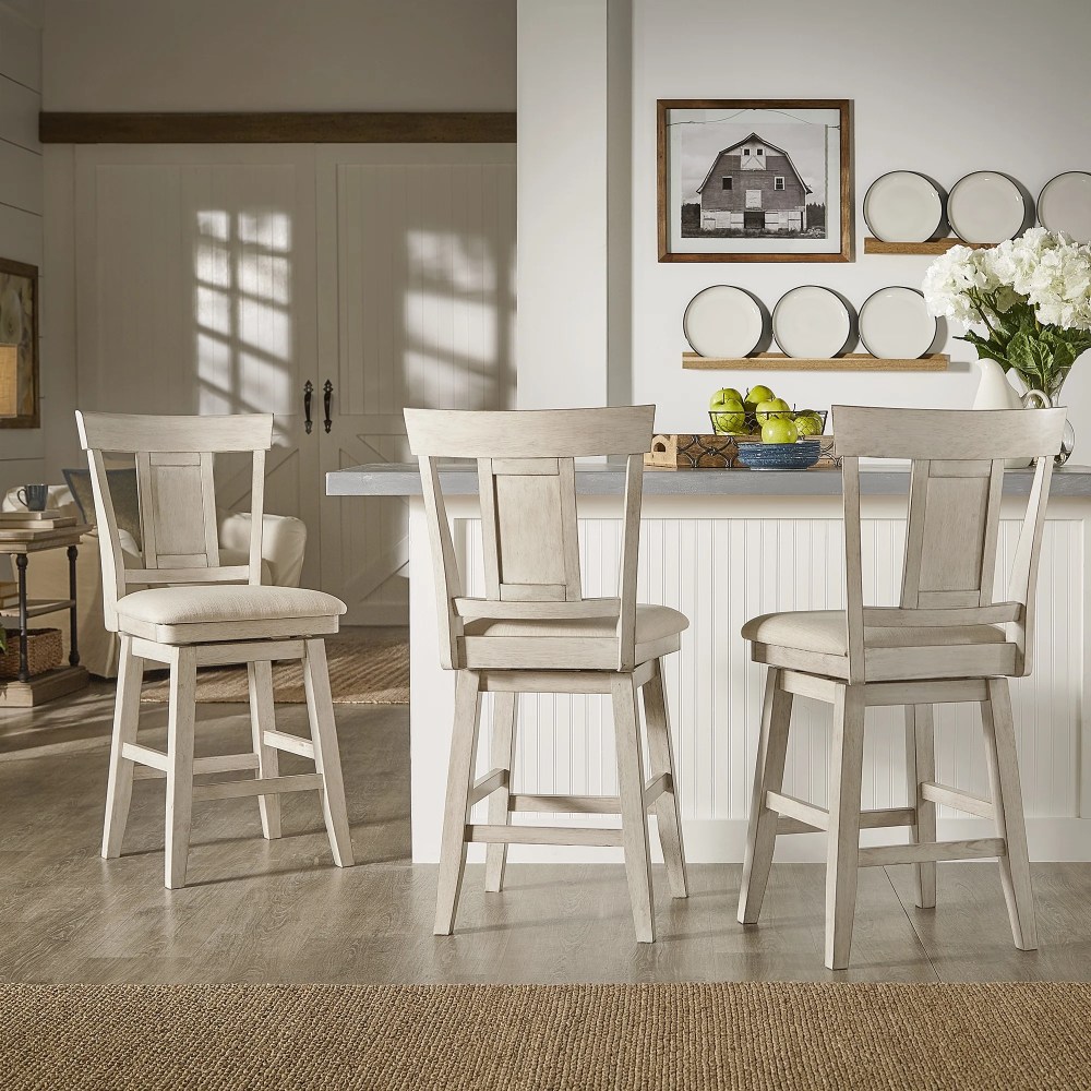 Weston Home Sheena Farmhouse Square Swivel Panel Back 24" Counter Height Stool,Antique White