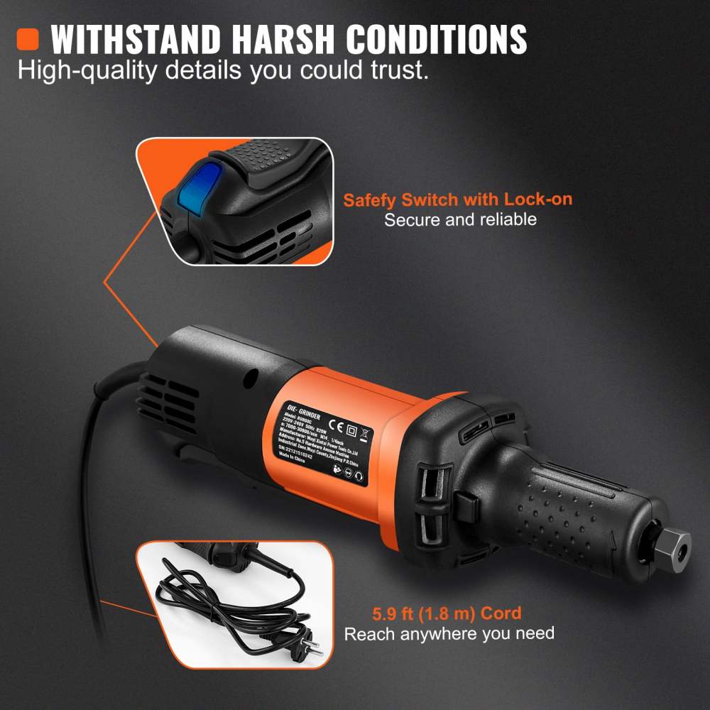 VEVOR Die Grinder,1/4" Collet Variable Speed (7000-30000RPM),Heavy Duty Electric,Ergonomic Grip for Rust Removal,Grinding,Cutting,Polishing,Welding Repair - Image 3