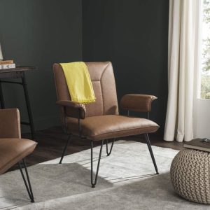 Safavieh Johannes 17.3"H Mid Century Modern Leather Arm Chair